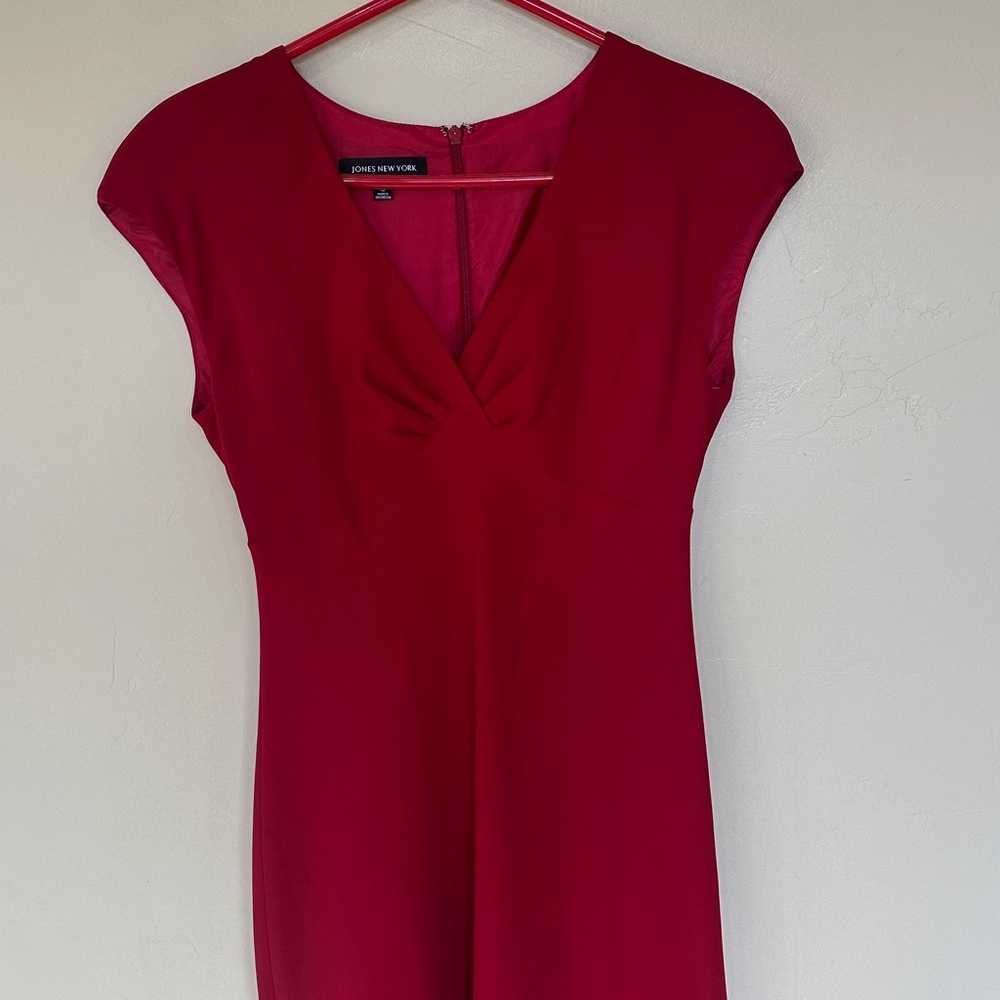 NEW Jones New York Red Long Midi Dress Cap Sleeves Lined Zip back Sz 10 - Picture 3 of 10